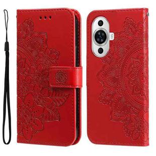 For Huawei nova 11 7-petal Flowers Embossing Leather Phone Case(Red)