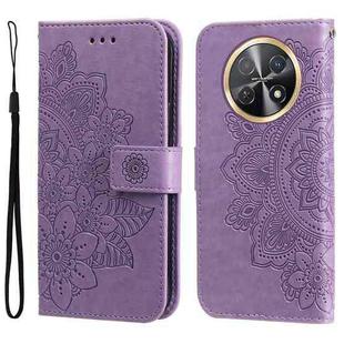For Huawei Enjoy 60X 7-petal Flowers Embossing Leather Phone Case(Light Purple)