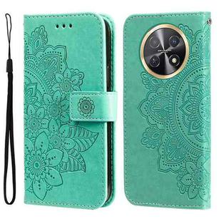 For Huawei Enjoy 60X 7-petal Flowers Embossing Leather Phone Case(Green)