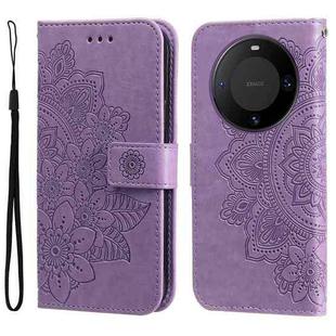 For Huawei Mate 60 7-petal Flowers Embossing Leather Phone Case(Light Purple)