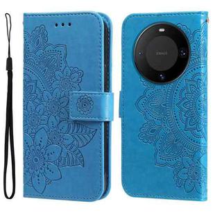 For Huawei Mate 60 7-petal Flowers Embossing Leather Phone Case(Blue)