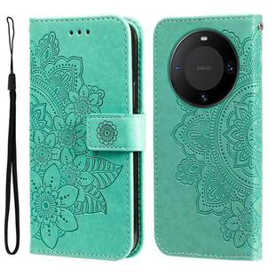 For Huawei Mate 60 7-petal Flowers Embossing Leather Phone Case(Green)