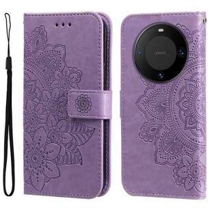 For Huawei Mate 60 Pro 7-petal Flowers Embossing Leather Phone Case(Light Purple)