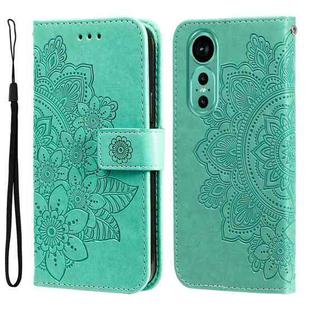 For Huawei nova 12 7-petal Flowers Embossing Leather Phone Case(Green)