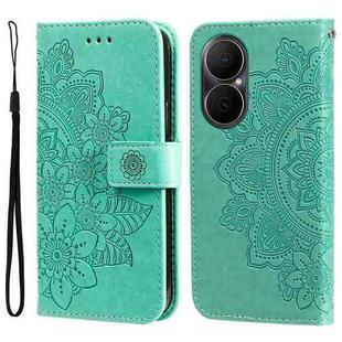 For Huawei Enjoy 80 Seven-petal Flowers Embossing Leather Phone Case(Green)