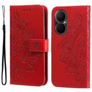 For Huawei Enjoy 80 Seven-petal Flowers Embossing Leather Phone Case(Red)