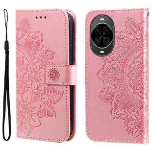 For Huawei nova 14 Seven-petal Flowers Embossing Leather Phone Case(Rose Gold)