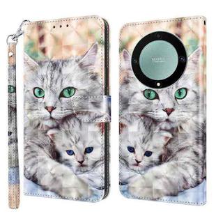 For Honor Magic5 Lite 3D Painted Pattern Leather Phone Case(Two Loving Cats)