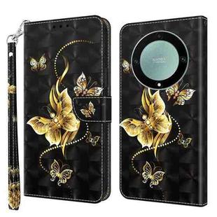 For Honor Magic5 Lite 3D Painted Pattern Leather Phone Case(Golden Butterfly)