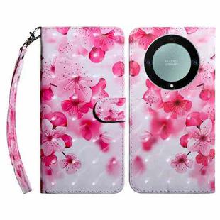 For Honor Magic5 Lite 3D Painted Pattern Leather Phone Case(Red Flower)