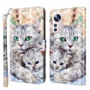 For Xiaomi 12 3D Painted Pattern Leather Phone Case(Two Loving Cats)