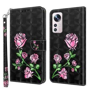For Xiaomi 12 3D Painted Pattern Leather Phone Case(Rose)