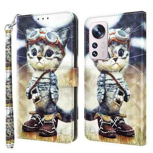 For Xiaomi 12 Pro 3D Painted Pattern Leather Phone Case(Naughty Cat)