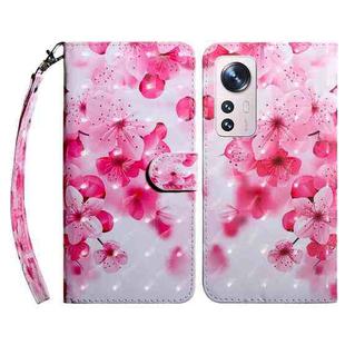 For Xiaomi 12 Pro 3D Painted Pattern Leather Phone Case(Red Flower)