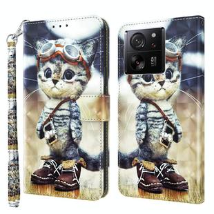 For Xiaomi 13T Pro 3D Painted Pattern Leather Phone Case(Naughty Cat)