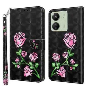 For Xiaomi Redmi 13C 3D Painted Pattern Leather Phone Case(Rose)