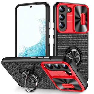 For Samsung Galaxy S22 5G Sliding Camshield Armor Phone Case with Ring Holder(Red Black)