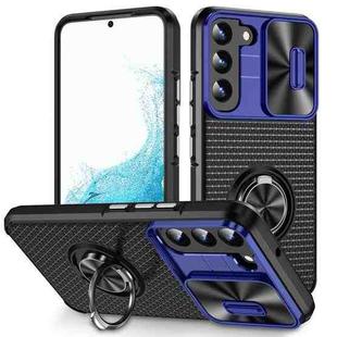 For Samsung Galaxy S22 5G Sliding Camshield Armor Phone Case with Ring Holder(Blue Black)