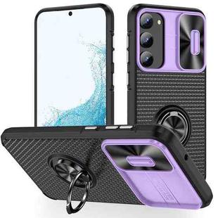 For Samsung Galaxy S23 5G Sliding Camshield Armor Phone Case with Ring Holder(Purple Black)