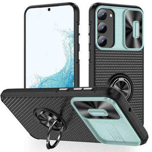 For Samsung Galaxy S23 5G Sliding Camshield Armor Phone Case with Ring Holder(Grey Green Black)
