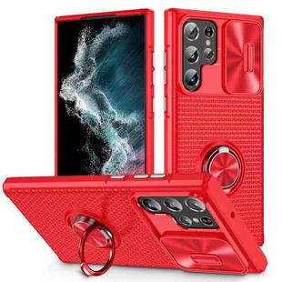For Samsung Galaxy S22 Ultra 5G Sliding Camshield Armor Phone Case with Ring Holder(Red)