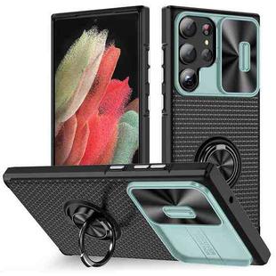 For Samsung Galaxy S23 Ultra 5G Sliding Camshield Armor Phone Case with Ring Holder(Grey Green Black)