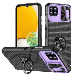 For Samsung Galaxy A22 Sliding Camshield Armor Phone Case with Ring Holder(Purple Black)
