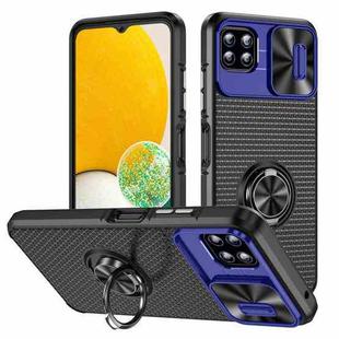 For Samsung Galaxy A22 Sliding Camshield Armor Phone Case with Ring Holder(Blue Black)