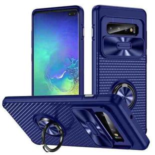 For Samsung Galaxy S10+ Sliding Camshield Armor Phone Case with Ring Holder(Blue)