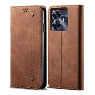 For Realme C55 Denim Texture Casual Style Horizontal Flip Leather Case(Brown)