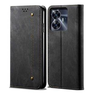 For Realme C55 Denim Texture Casual Style Horizontal Flip Leather Case(Black)