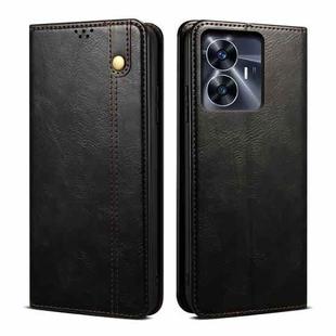 For Realme C55 Oil Wax Crazy Horse Texture Leather Phone Case(Black)