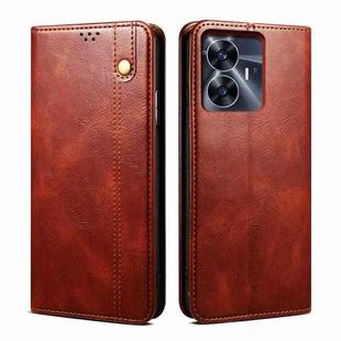 For Realme C55 Oil Wax Crazy Horse Texture Leather Phone Case(Brown)