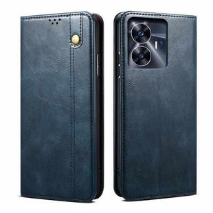 For Realme C55 Oil Wax Crazy Horse Texture Leather Phone Case(Blue)