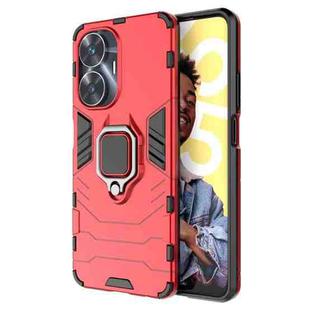 For Realme C55 Shockproof PC + TPU Holder Phone Case(Red)