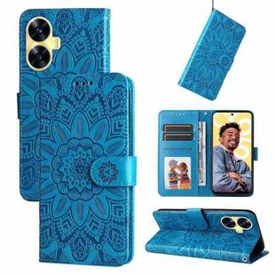 For Realme C55 Embossed Sunflower Leather Phone Case(Blue)