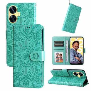 For Realme C55 Embossed Sunflower Leather Phone Case(Green)