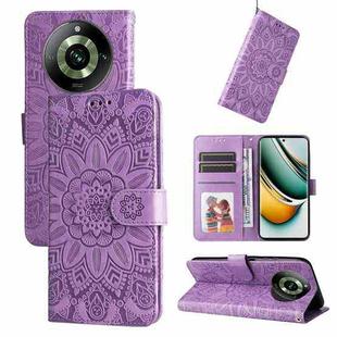 For Realme 11 Pro / 11 Pro+ Embossed Sunflower Leather Phone Case(Purple)