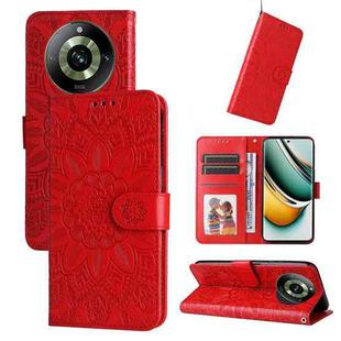 For Realme 11 Embossed Sunflower Leather Phone Case(Red)