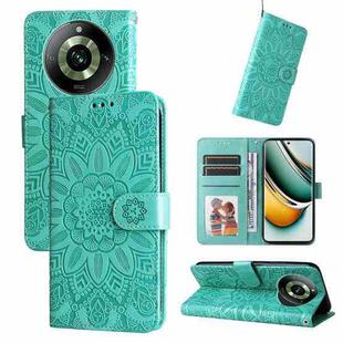 For Realme 11 Embossed Sunflower Leather Phone Case(Green)