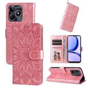 For Realme C53 / Narzo N53 Embossed Sunflower Leather Phone Case(Rose Gold)