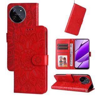 For Realme 11 4G Global Embossed Sunflower Leather Phone Case(Red)