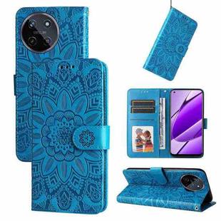 For Realme 11 4G Global Embossed Sunflower Leather Phone Case(Blue)