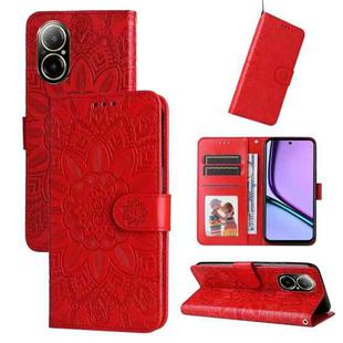 For Realme C67 4G Global Embossed Sunflower Leather Phone Case(Red)