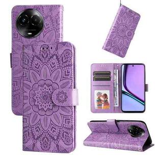 For Realme C67 5G Global / 11 5G Taiwan Version Embossed Sunflower Leather Phone Case(Purple)