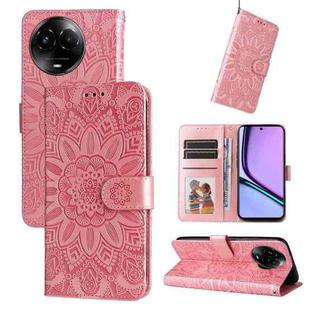 For Realme C67 5G Global / 11 5G Taiwan Version Embossed Sunflower Leather Phone Case(Rose Gold)