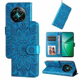 For Realme 12+ Embossed Sunflower Leather Phone Case(Blue)