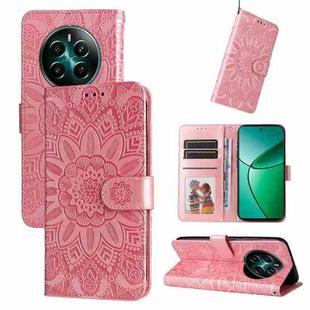 For Realme 12+ Embossed Sunflower Leather Phone Case(Rose Gold)