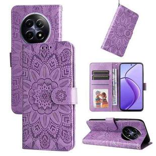 For Realme 12 5G Embossed Sunflower Leather Phone Case(Purple)