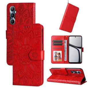 For Realme C65 4G Embossed Sunflower Leather Phone Case(Red)